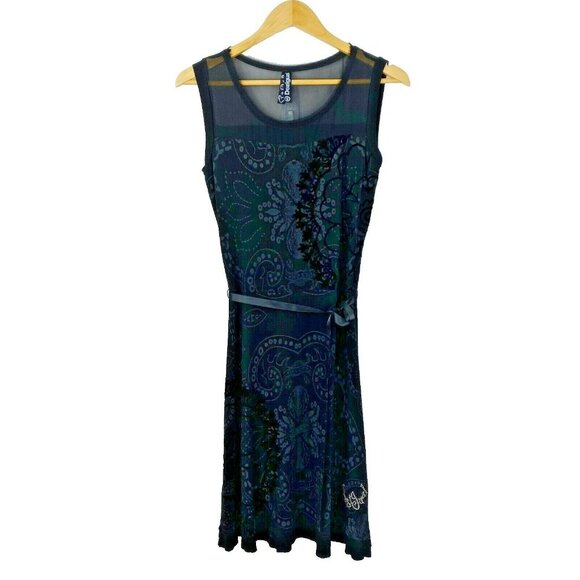 Desigual Dress Womens Size Small Black Mandala Print Belted Sleeveless - Picture 1 of 5